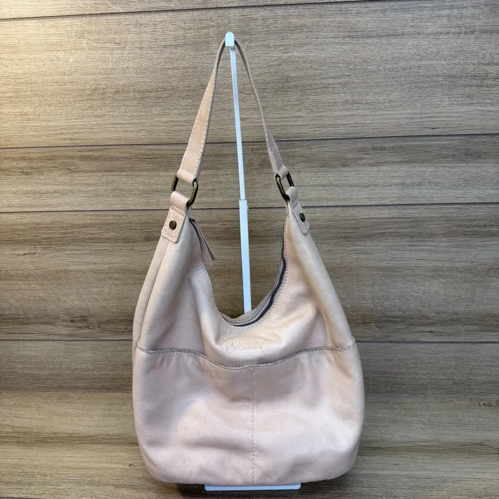 American Leather Co Carrie Hobo Light Pink Leather Purse Handbag USED See Photos